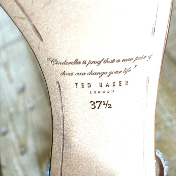 Ted Baker Bowdalo Heels Silver Shimmer Black Velvet Bow Ankle Strap EU 37.5 US 7 - Picture 13 of 13